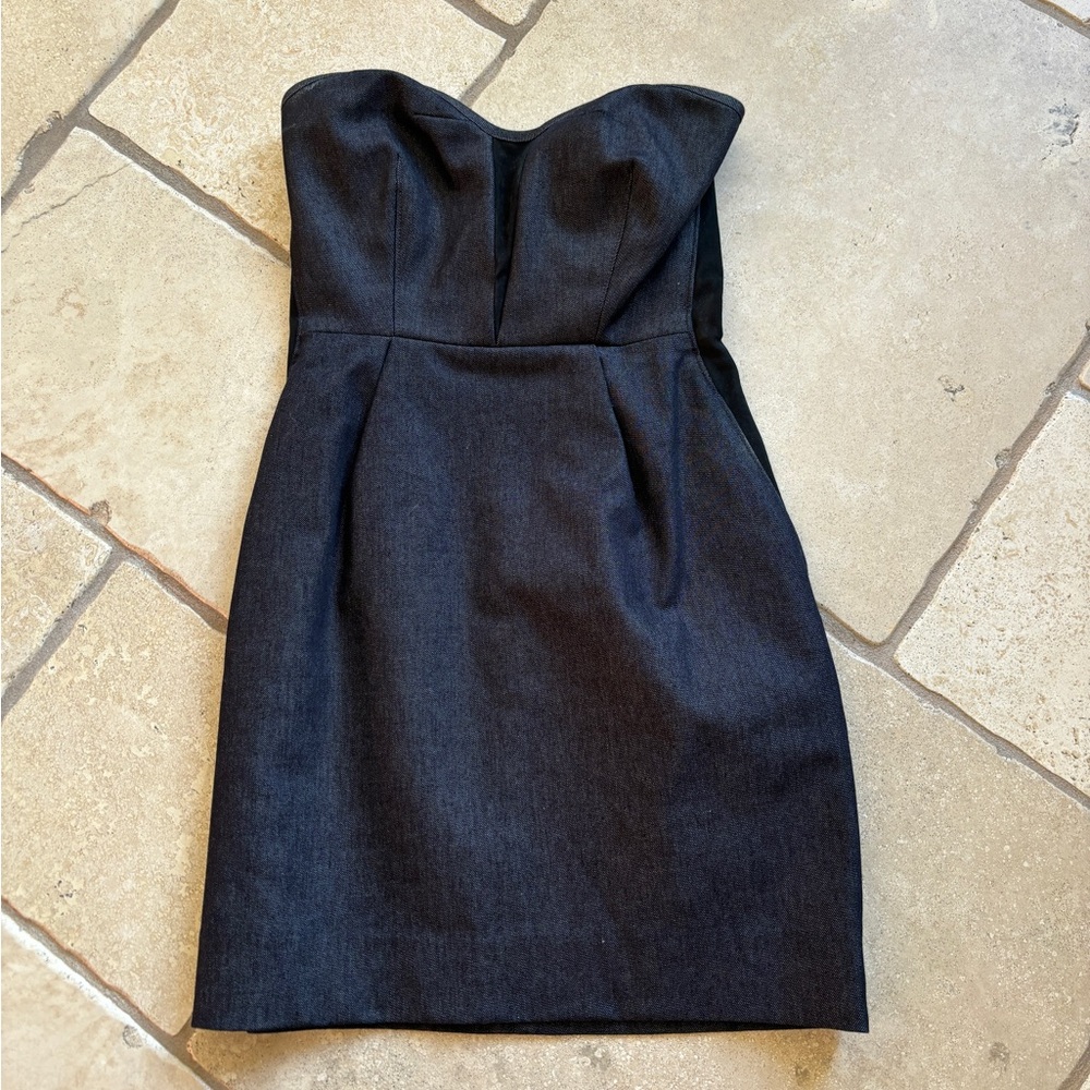 Gorgeous Rag’n’Bone strapless denim dress with suede sides, and pockets